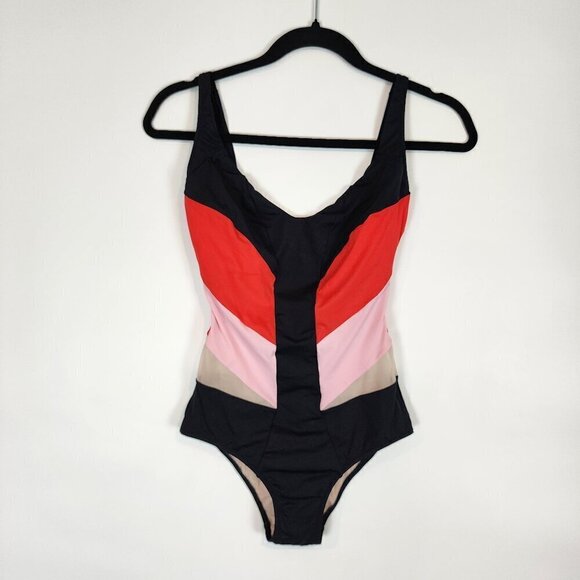 La Perla Underwire One Piece Swimsuit Red Pink Black Mesh Chevron Swimsuit 32C - Picture 3 of 14